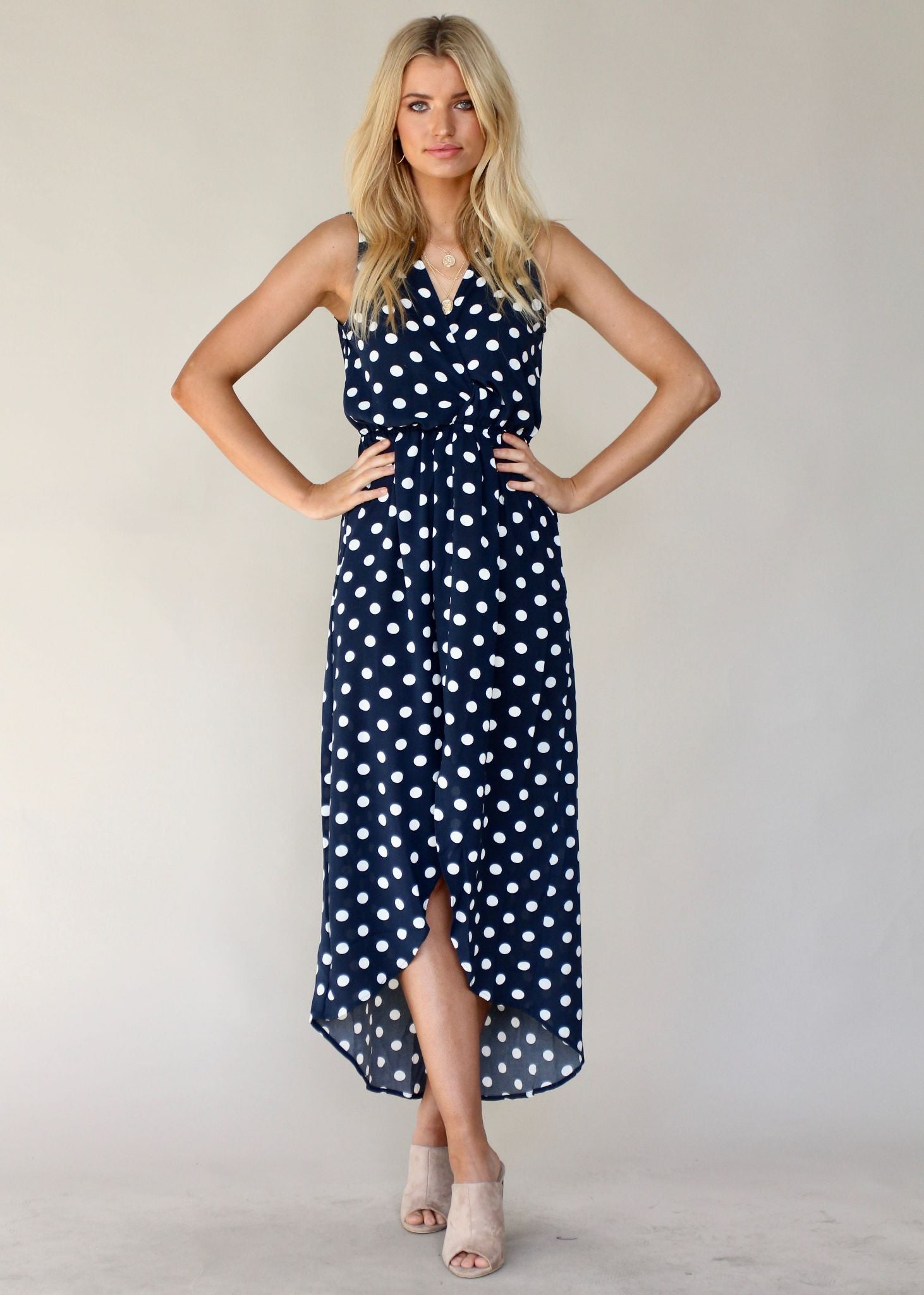 Toscana Midi Dress - Navy Polka