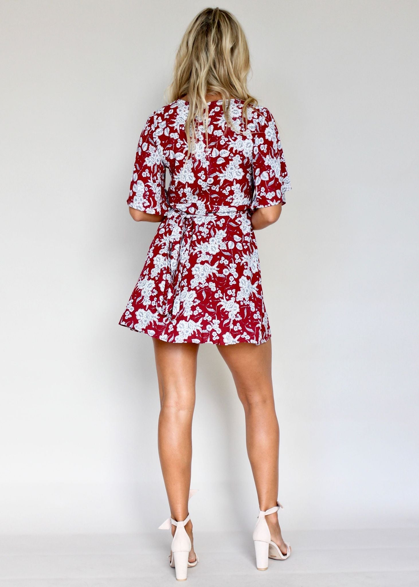 Gone Girl Wrap Dress - Maroon Floral