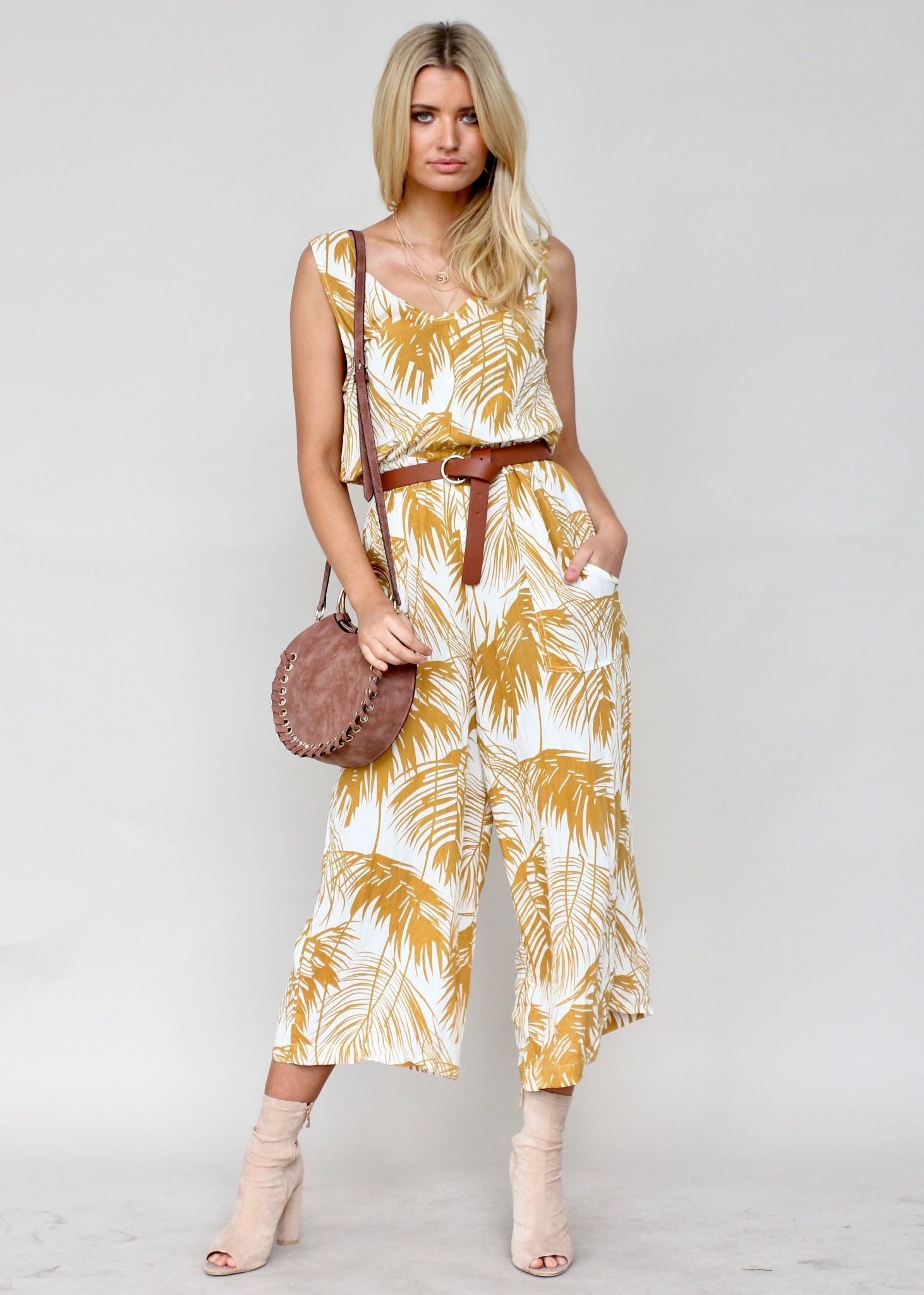 Cloud Break Pantsuit - Mustard Palms