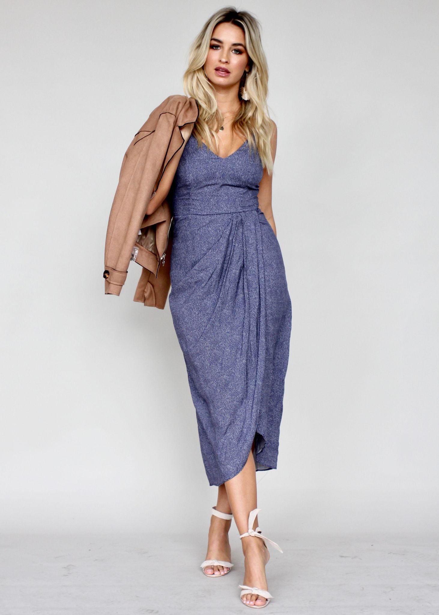 Last Dance Midi Dress - Navy Dot