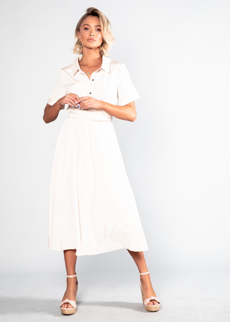 Delicate Hearts Midi Shirt Dress - Peach