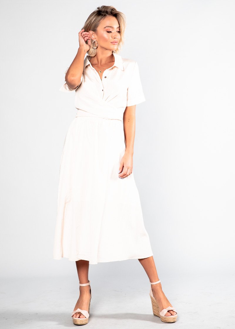 Delicate Hearts Midi Shirt Dress - Peach