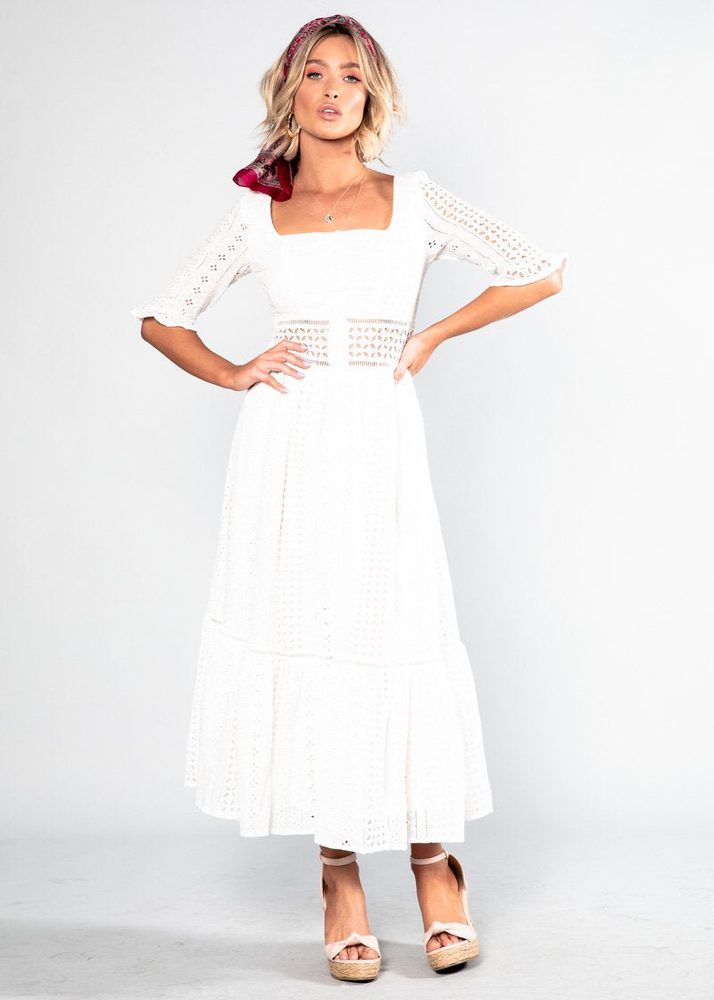 La Rambla Embroidered Midi Dress - White