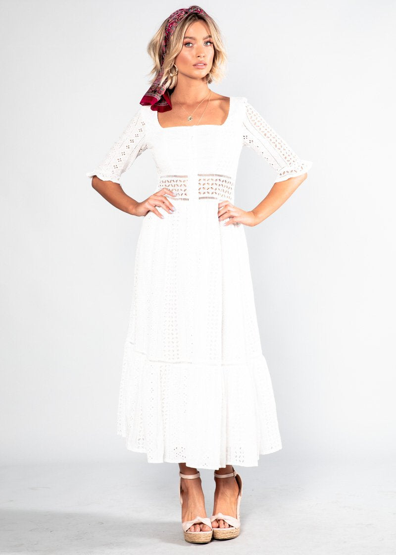 La Rambla Embroidered Midi Dress - White