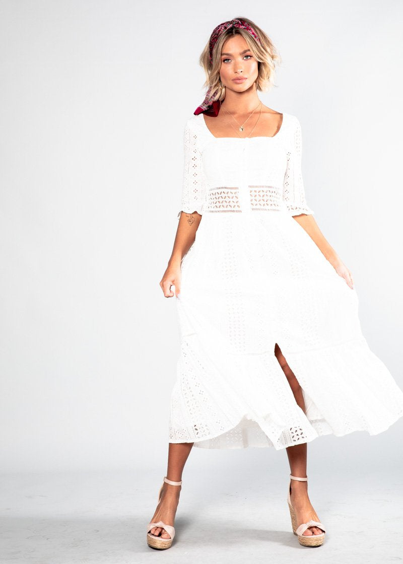 La Rambla Embroidered Midi Dress - White