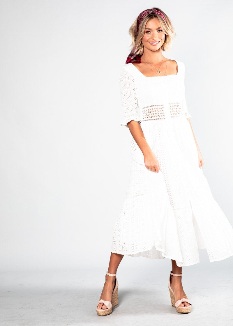 La Rambla Embroidered Midi Dress - White