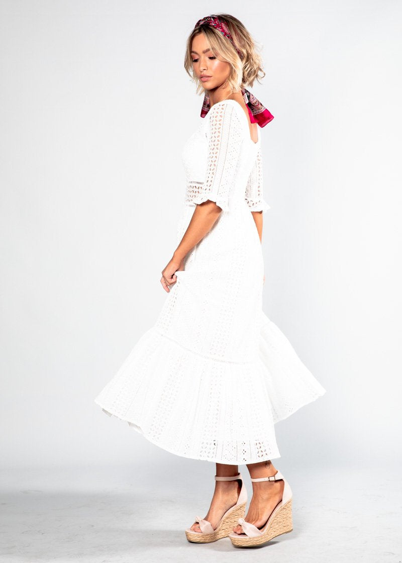 La Rambla Embroidered Midi Dress - White