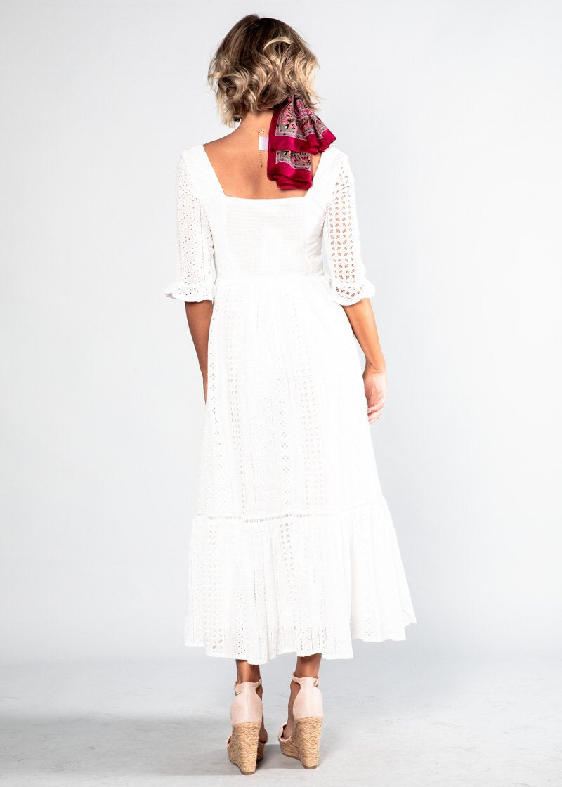 La Rambla Embroidered Midi Dress - White