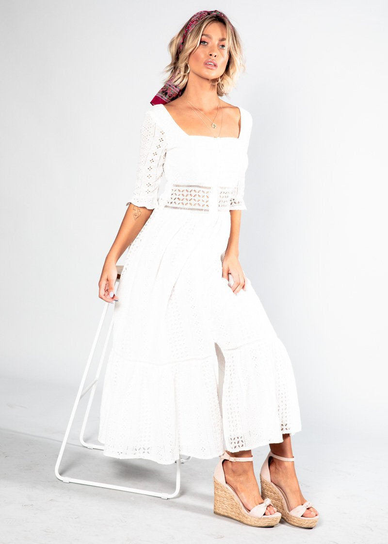La Rambla Embroidered Midi Dress - White