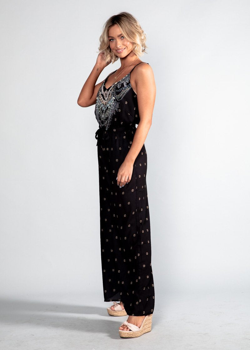 Eastside Pantsuit w/ Tie - Black Jewel