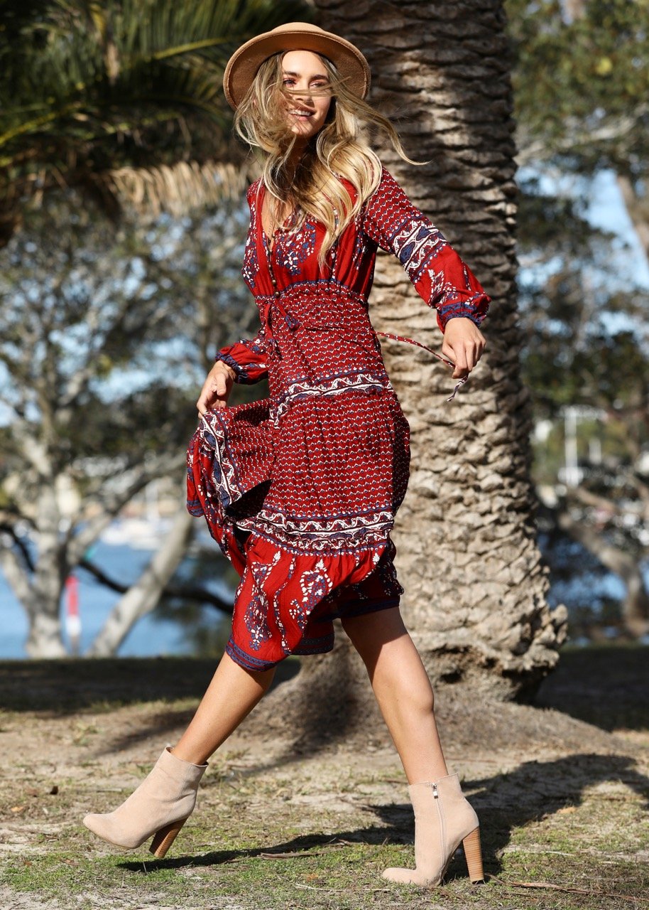 Call It Love Midi Dress - Burgundy Paisley