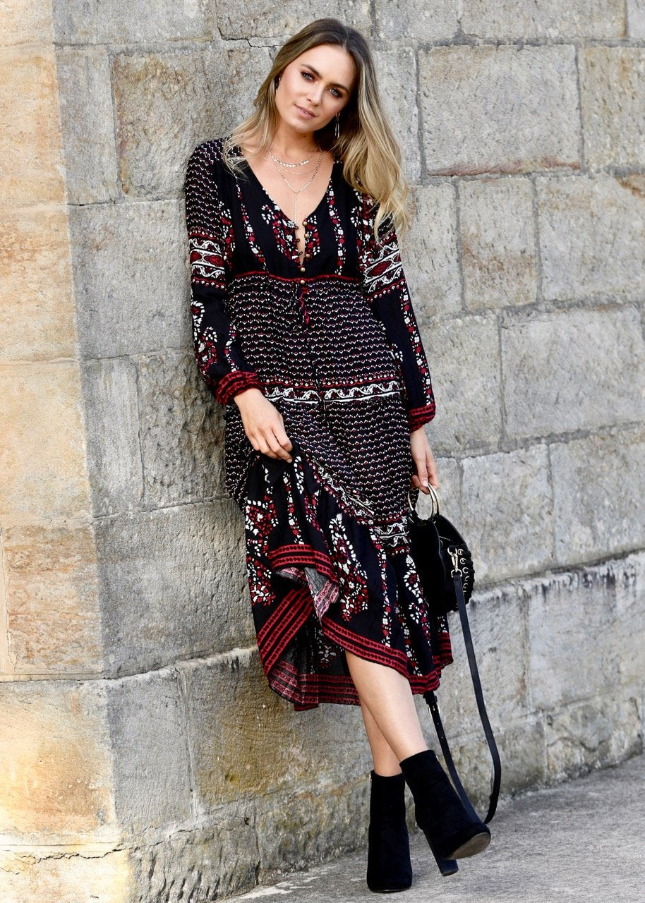 Call It Love Midi Dress - Black Paisley