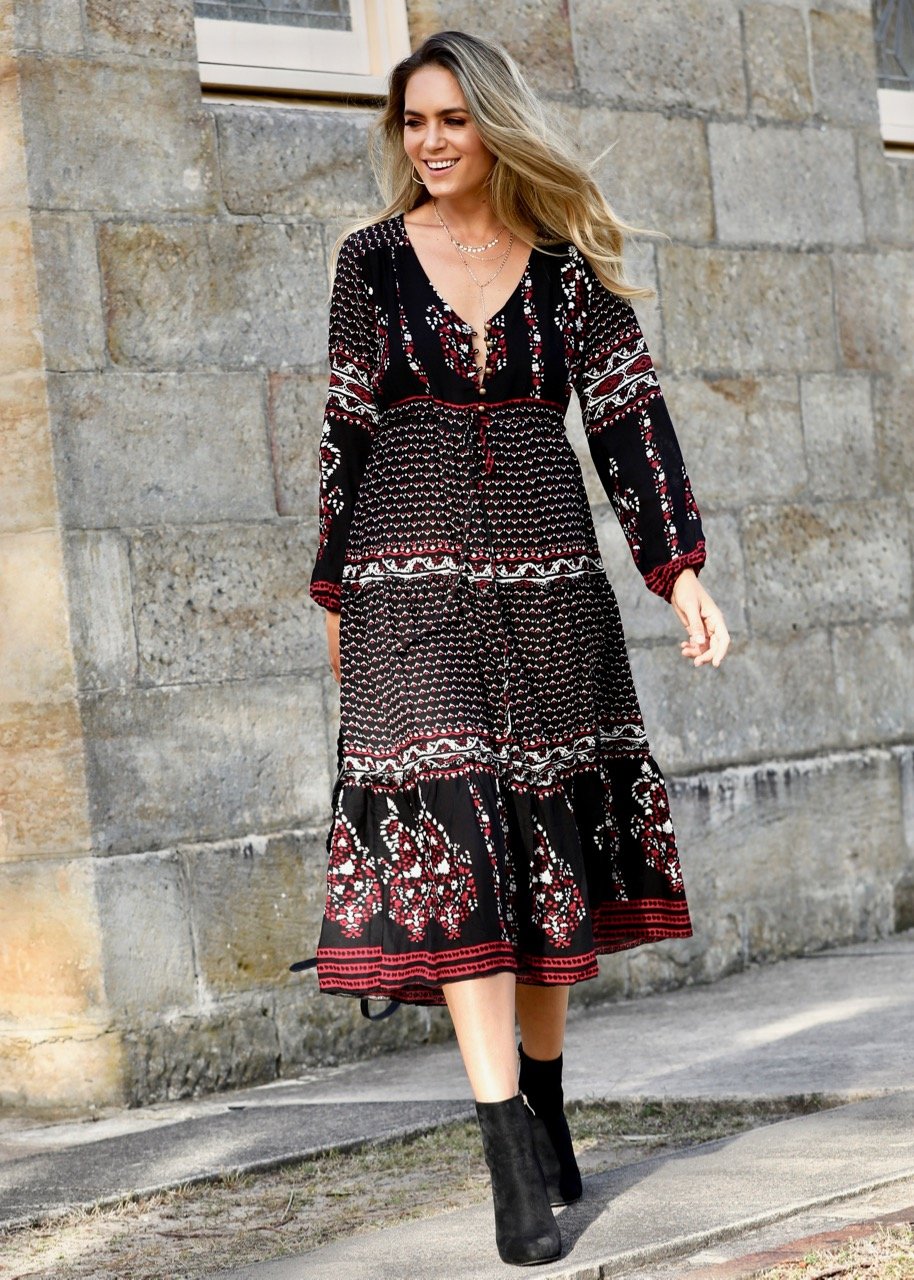 Call It Love Midi Dress - Black Paisley