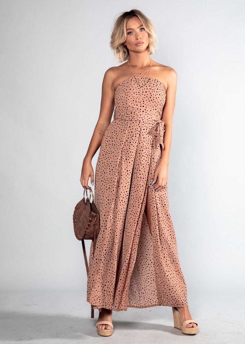 Guilt Free Strapless Pantsuit - Terracotta Polka