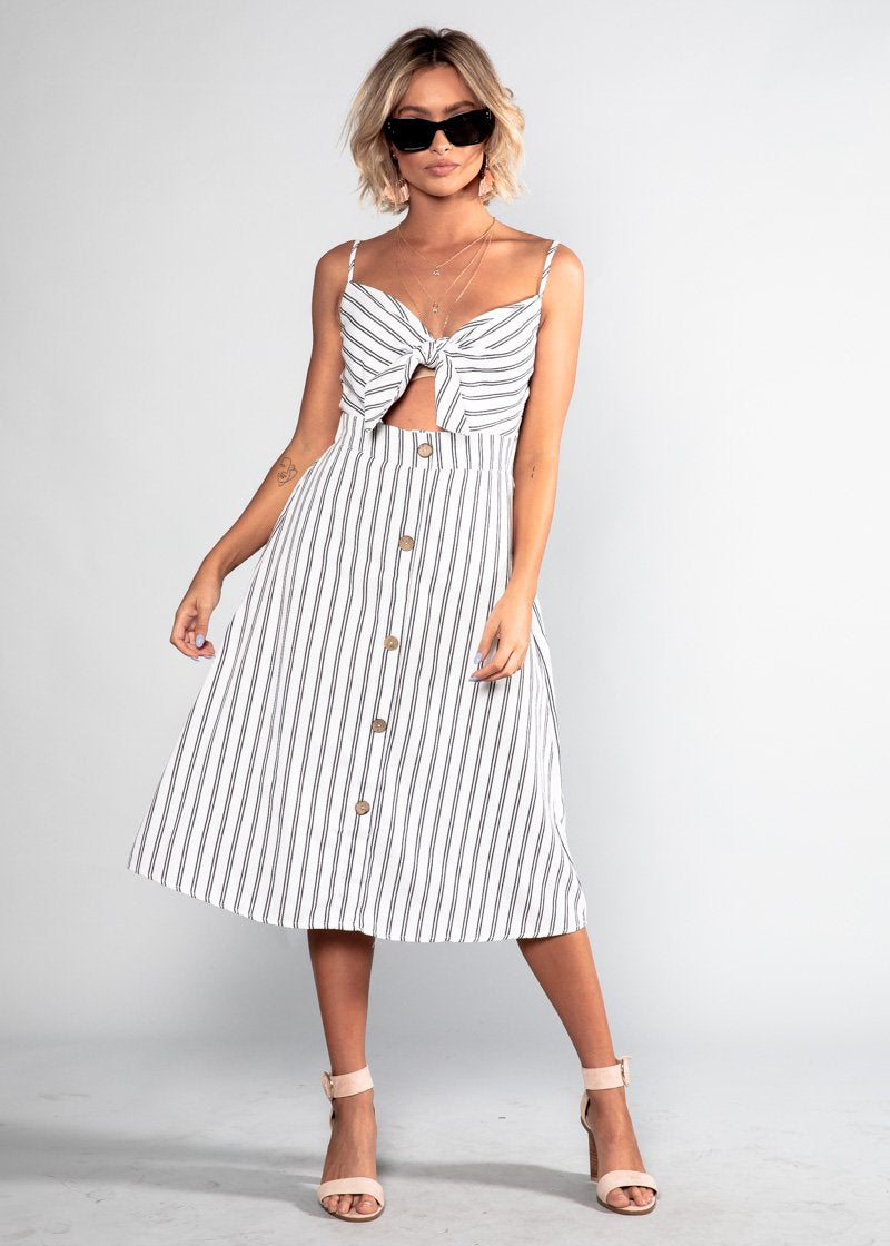 Baby Hold On Midi Dress - White Stripe
