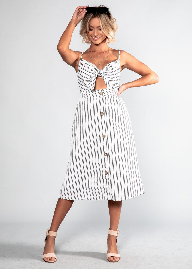 Baby Hold On Midi Dress - White Stripe