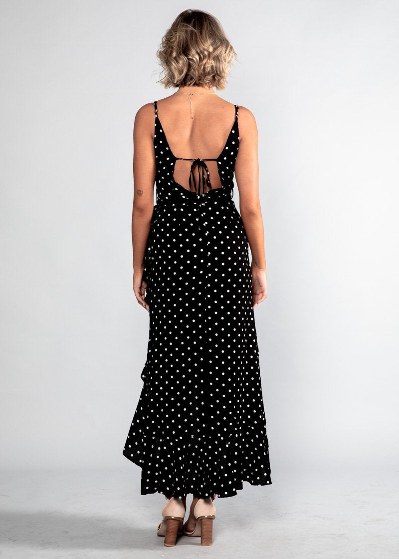 Sweet Fling Midi Dress - Black Polka