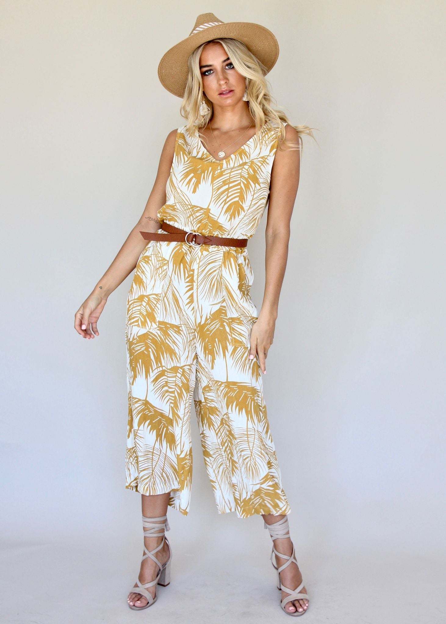 Cloud Break Pantsuit - Mustard Palms