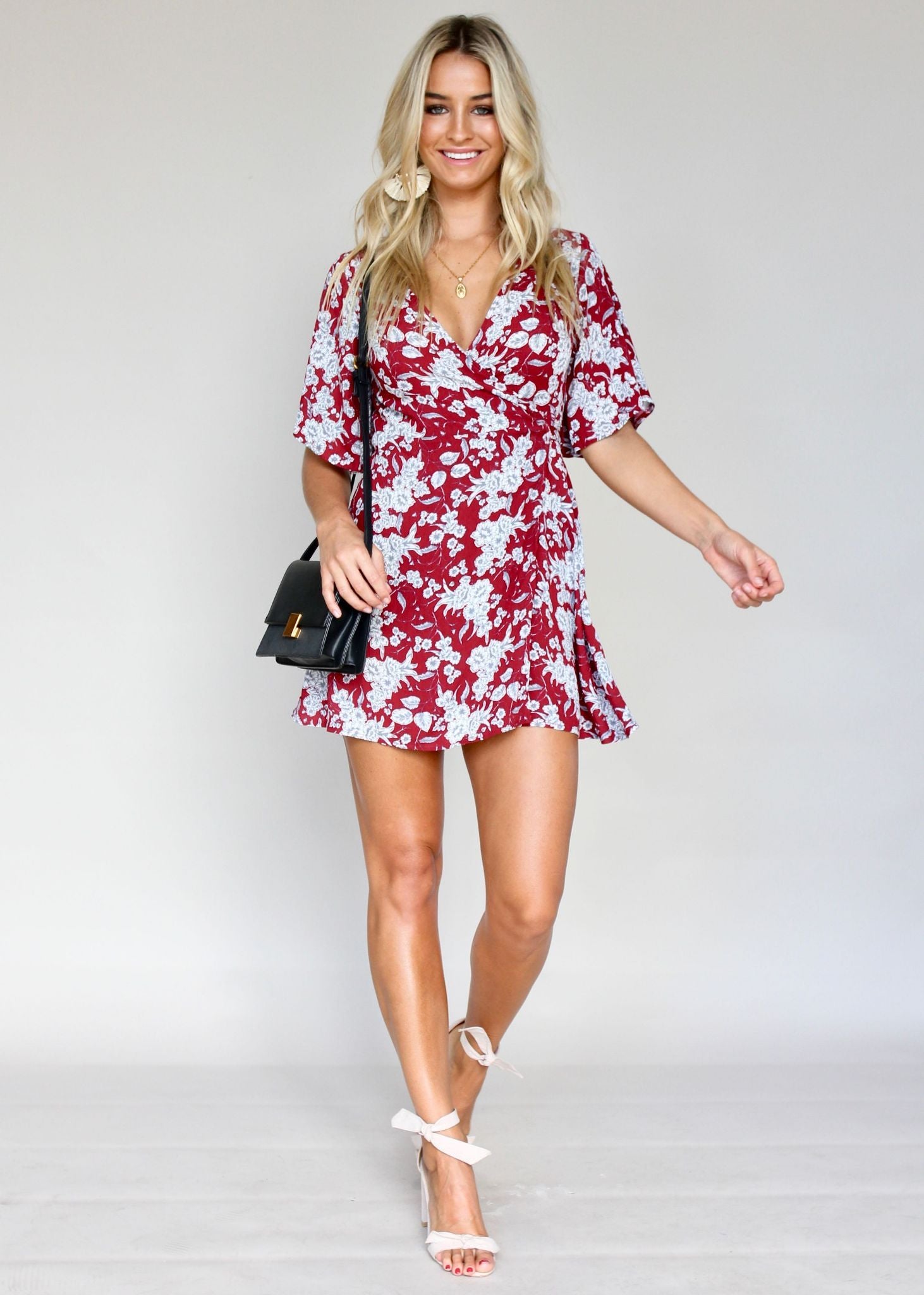 Gone Girl Wrap Dress - Maroon Floral