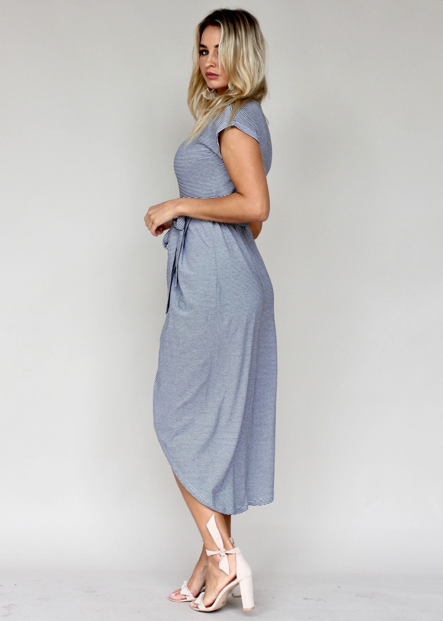 New Generation Tie Midi Dress - B&W Stripe