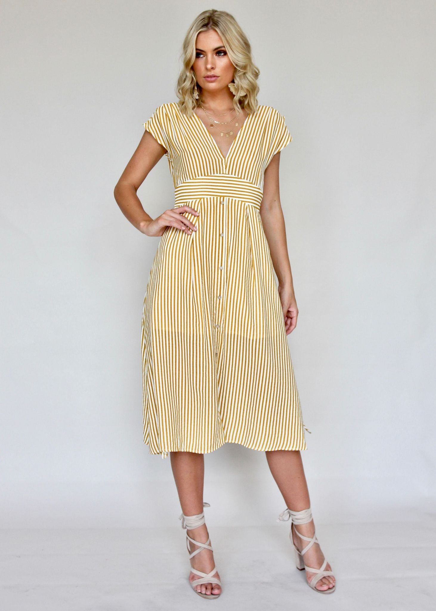 To Be Kind Midi Dress - Mustard Stripe