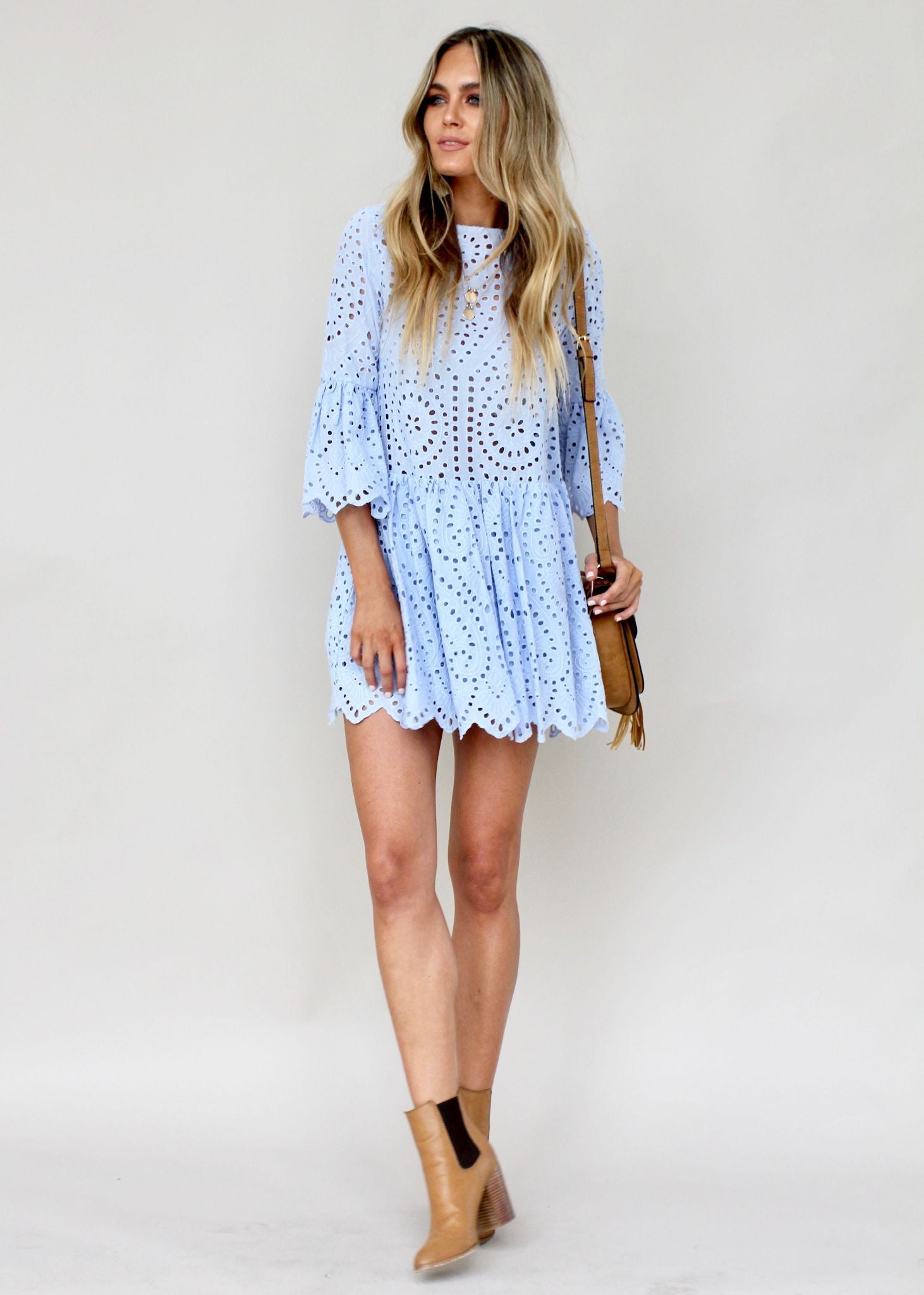 Half Light Eyelet Dress - Steel Blue
