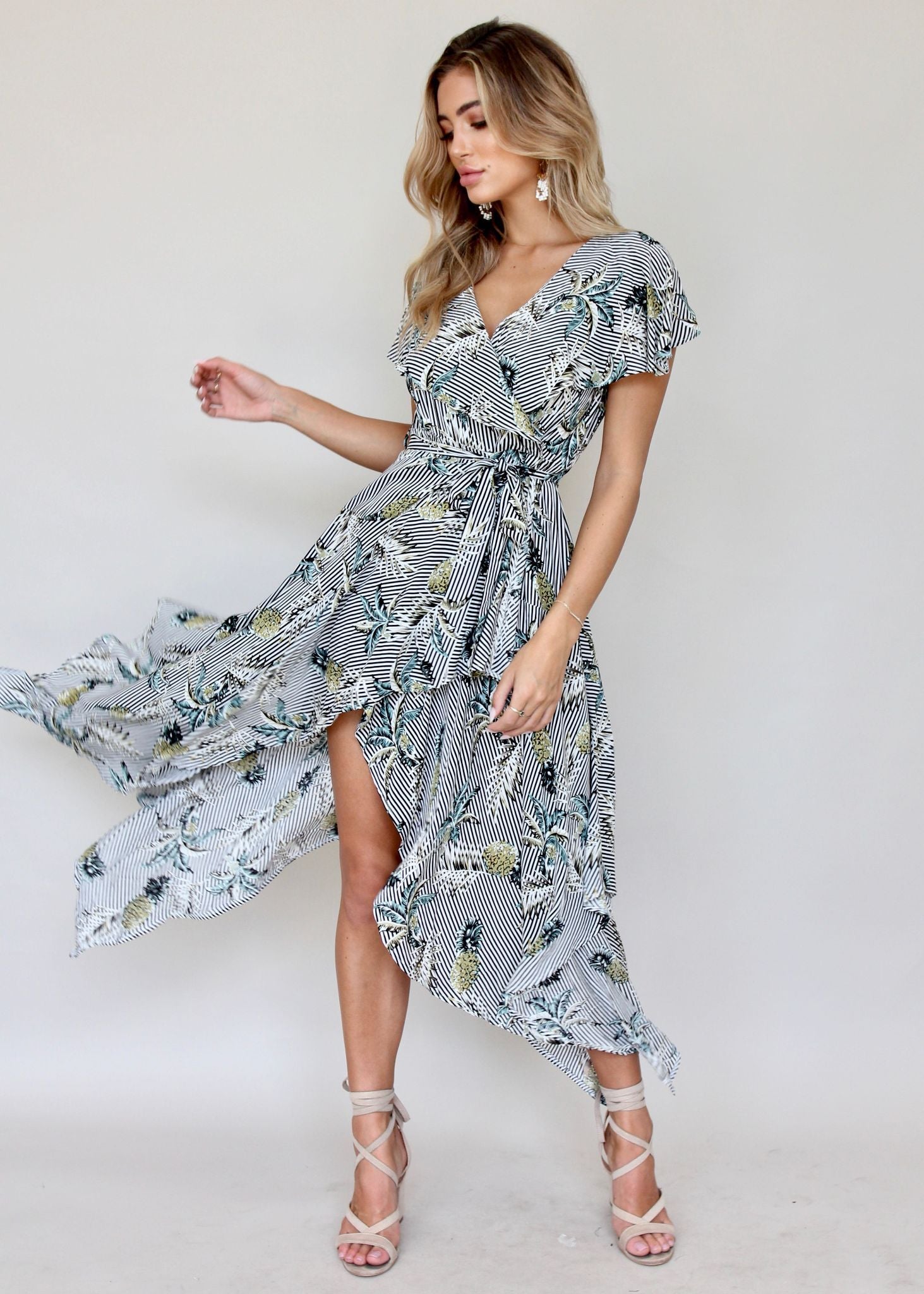 Navarro Midi Dress - Palm Stripe