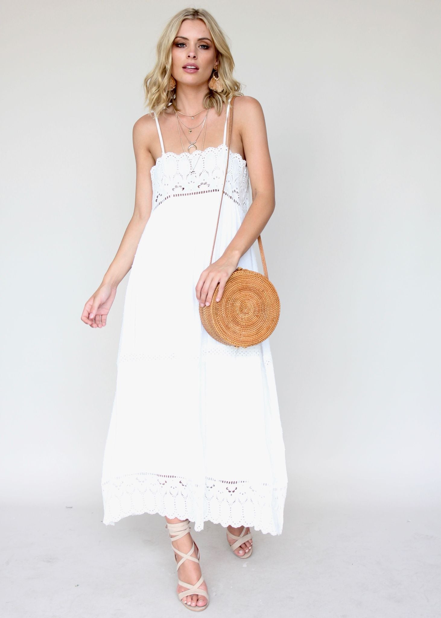 Annabelle Maxi Dress - White Embroidered