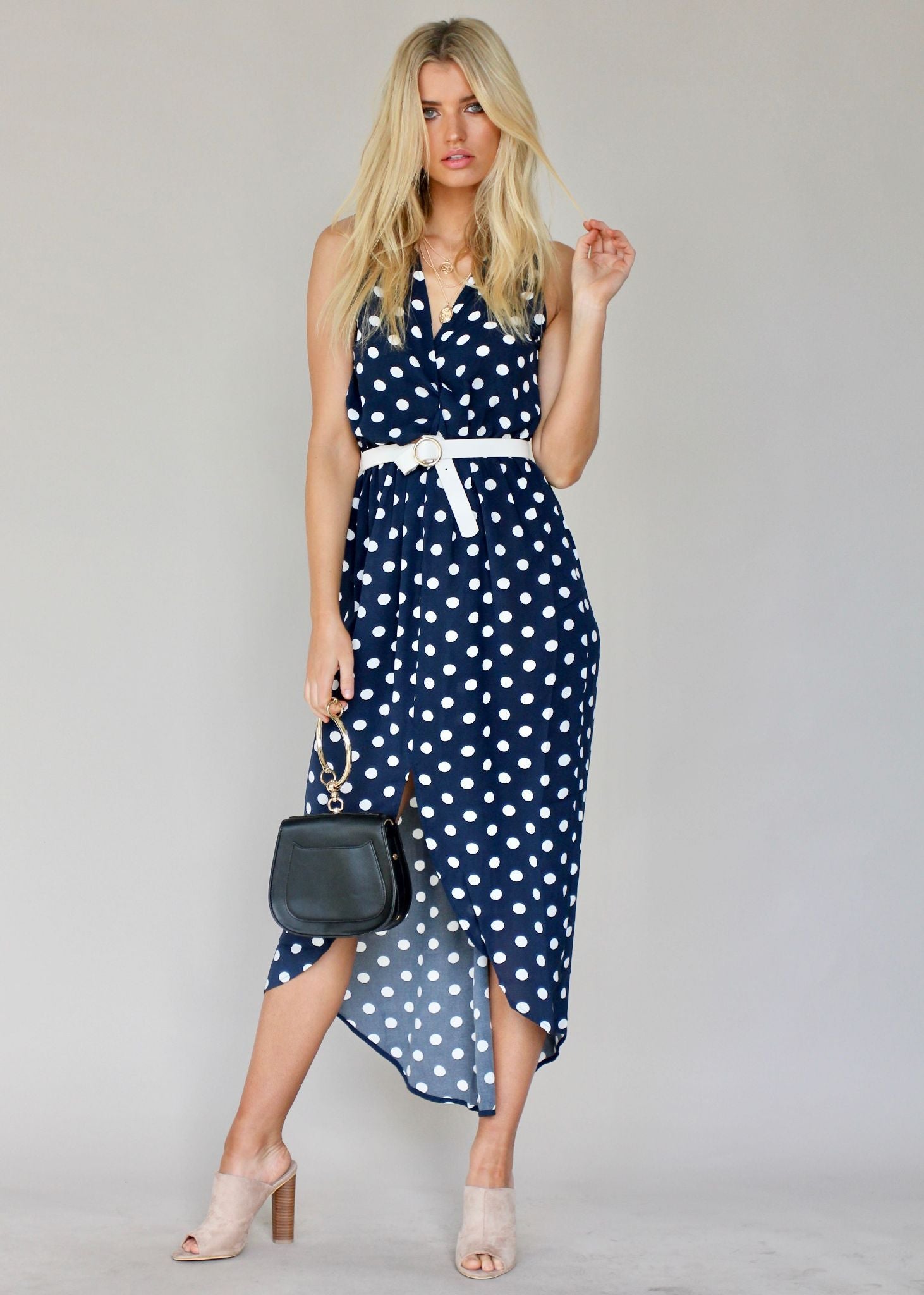 Toscana Midi Dress - Navy Polka