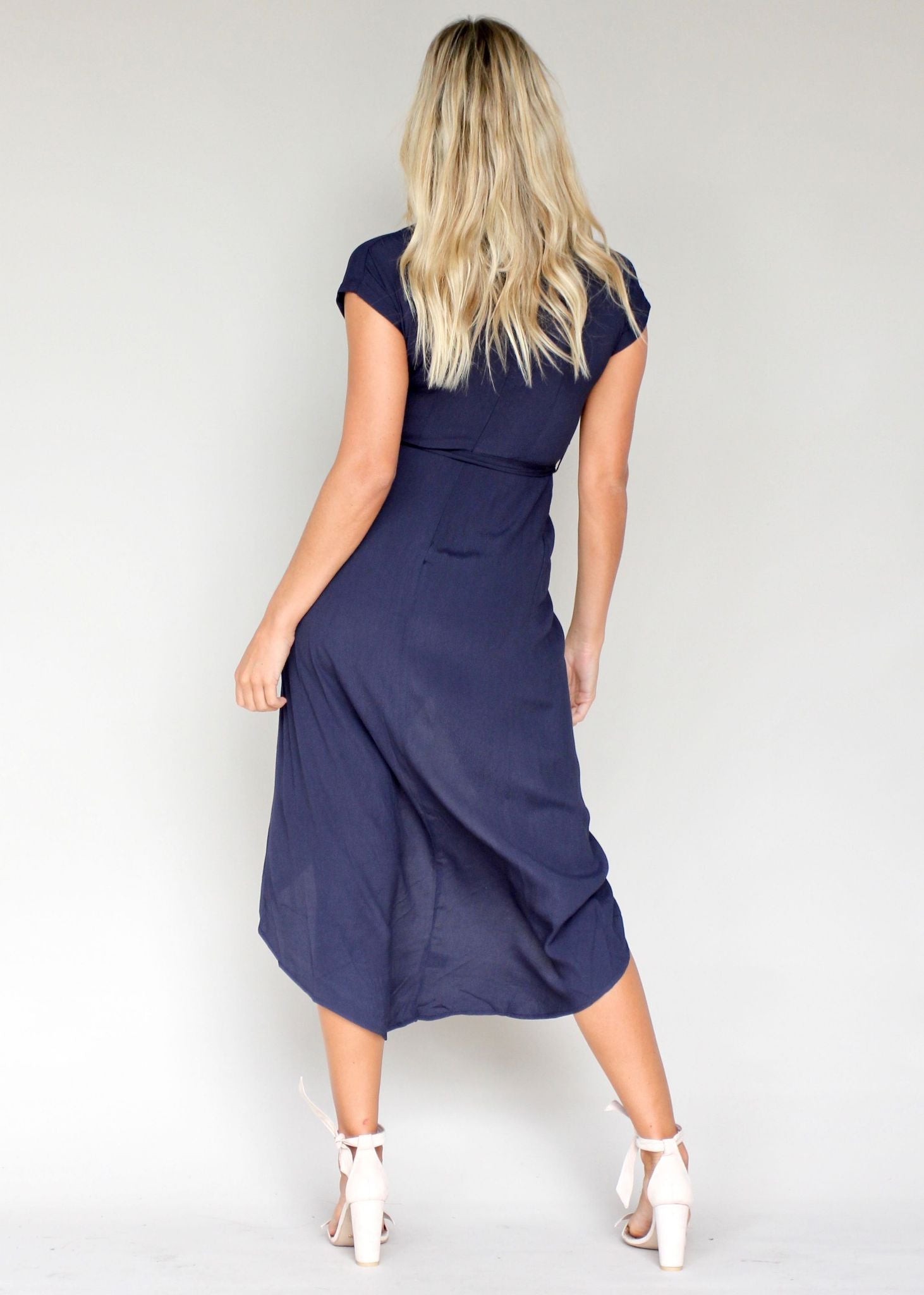 Days of Gold Tie Midi Dress - Navy