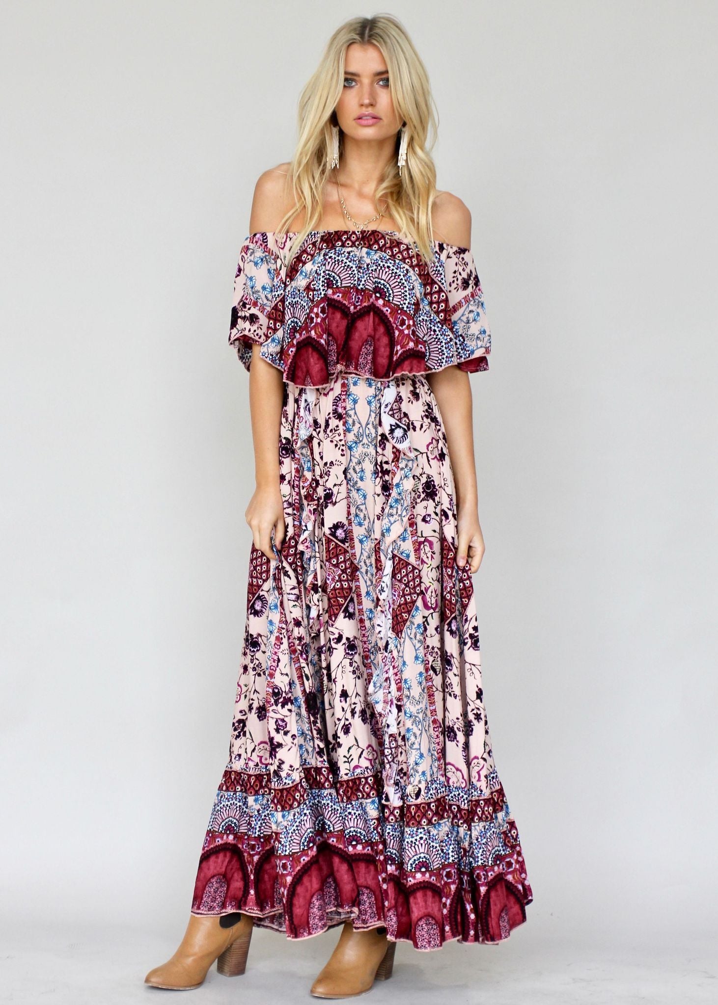 Georgie Off Shoulder Maxi Dress - Marrakesh Dreaming