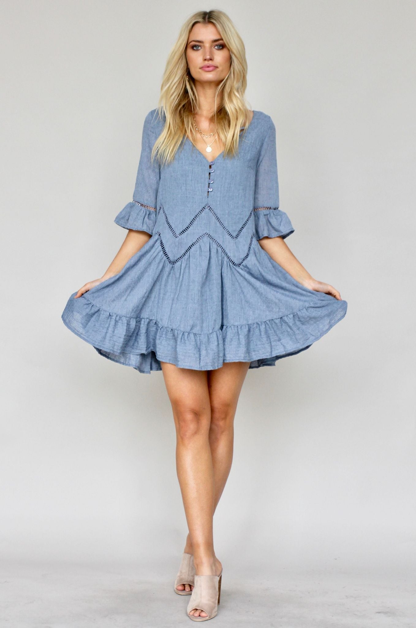 Crave More Swing Dress - Denim Blue
