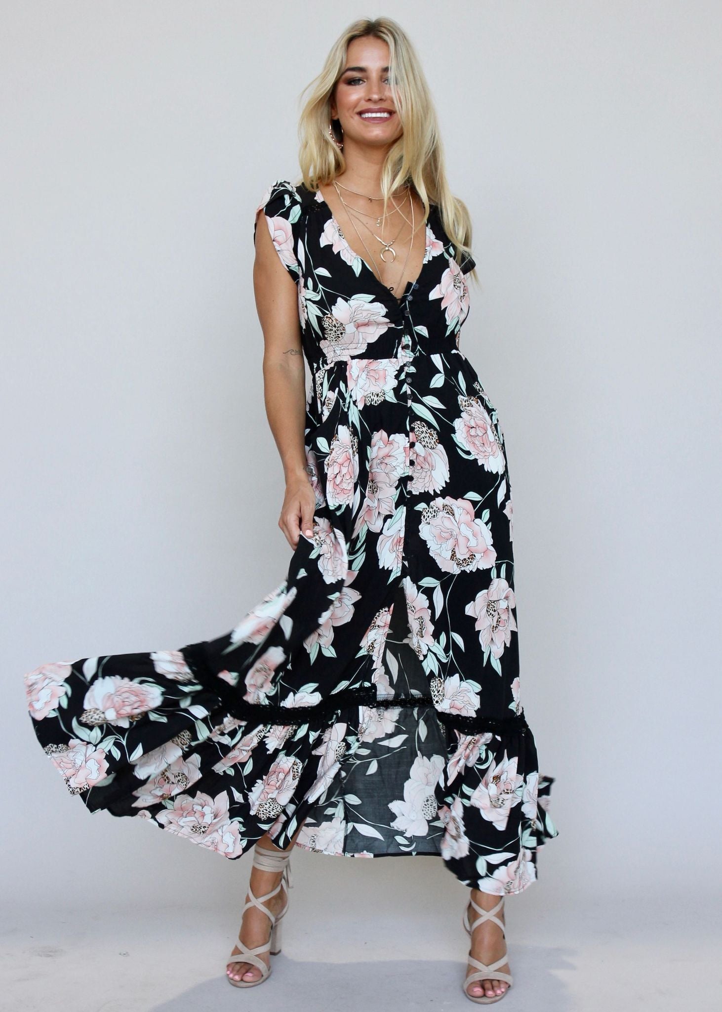 Carmen Maxi Dress - Peach Wildflower