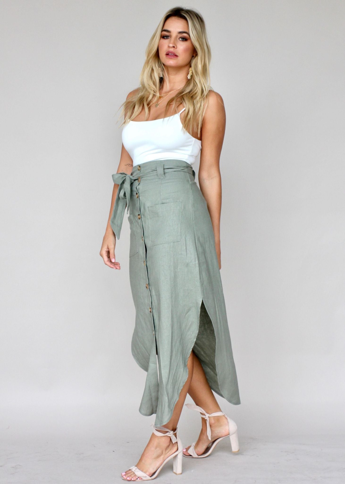 New Spirits Linen Skirt - Khaki