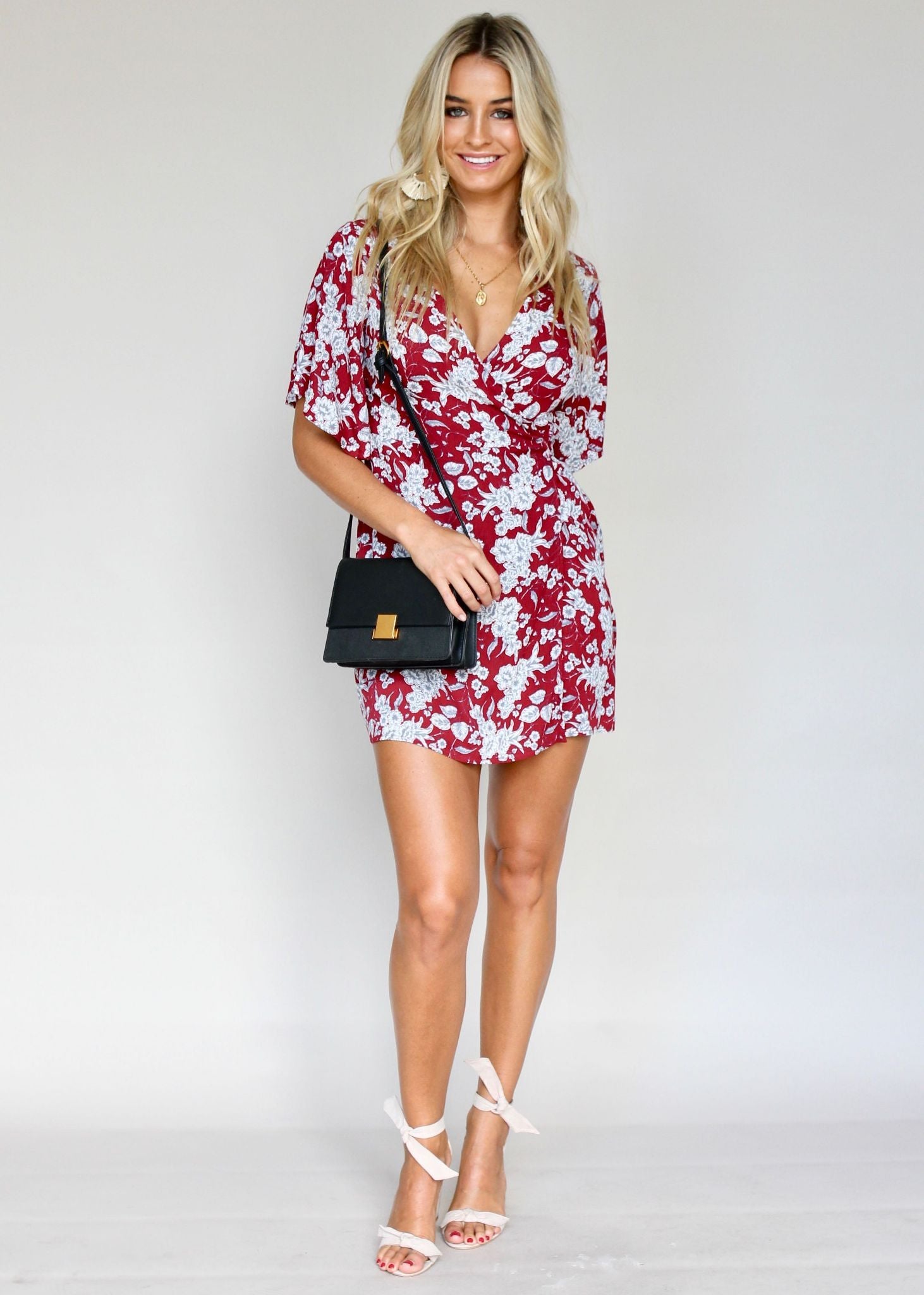 Gone Girl Wrap Dress - Maroon Floral