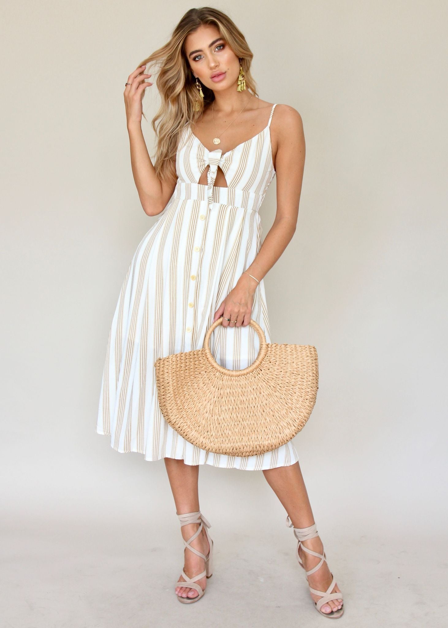 Big City Midi Dress - White/Tan