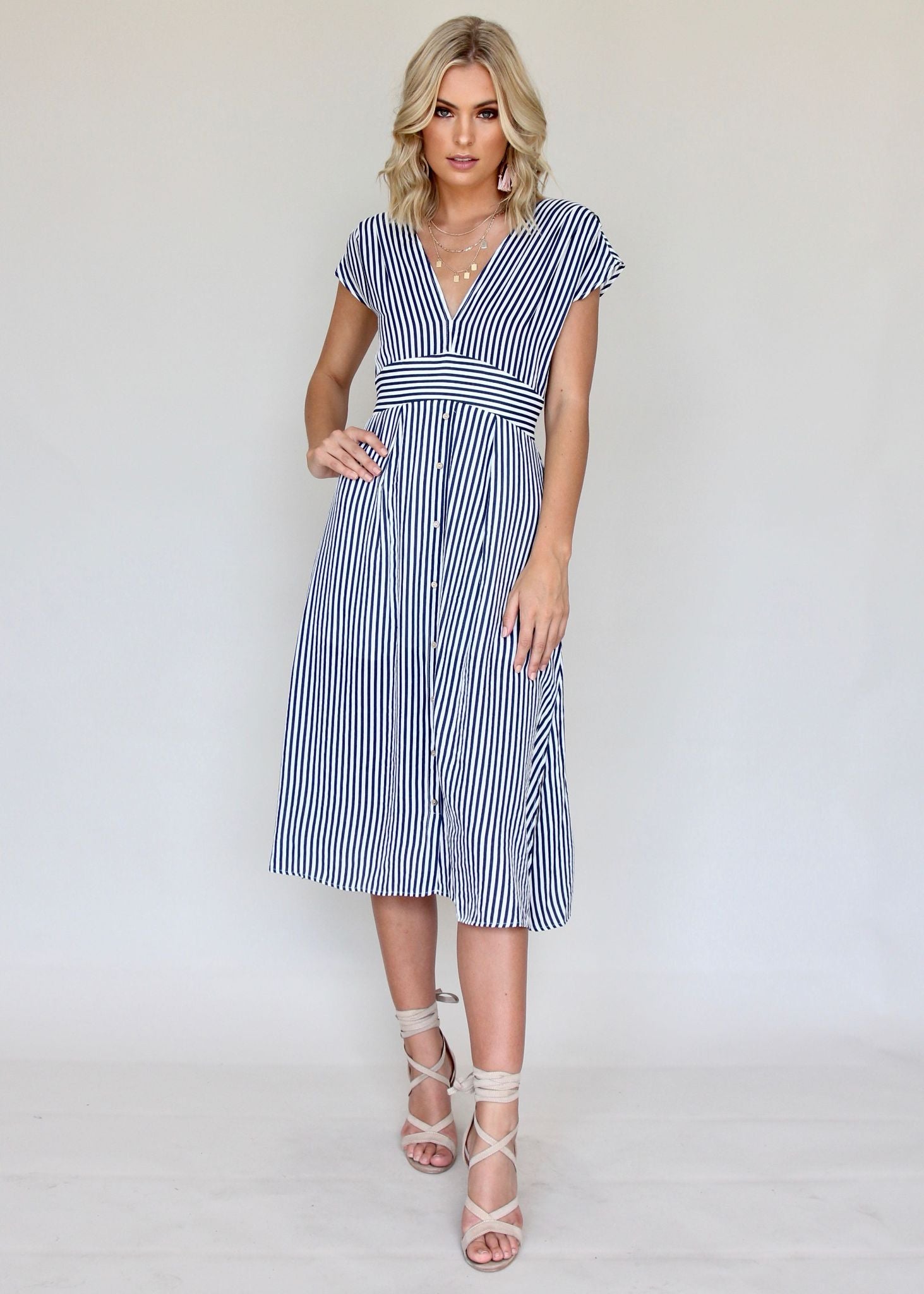 To Be Kind Midi Dress - Navy Stripe