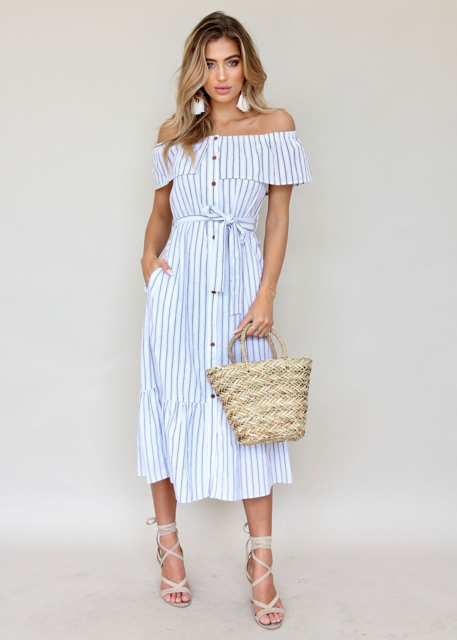 Precious Moments Strapless Midi Dress - White/Black