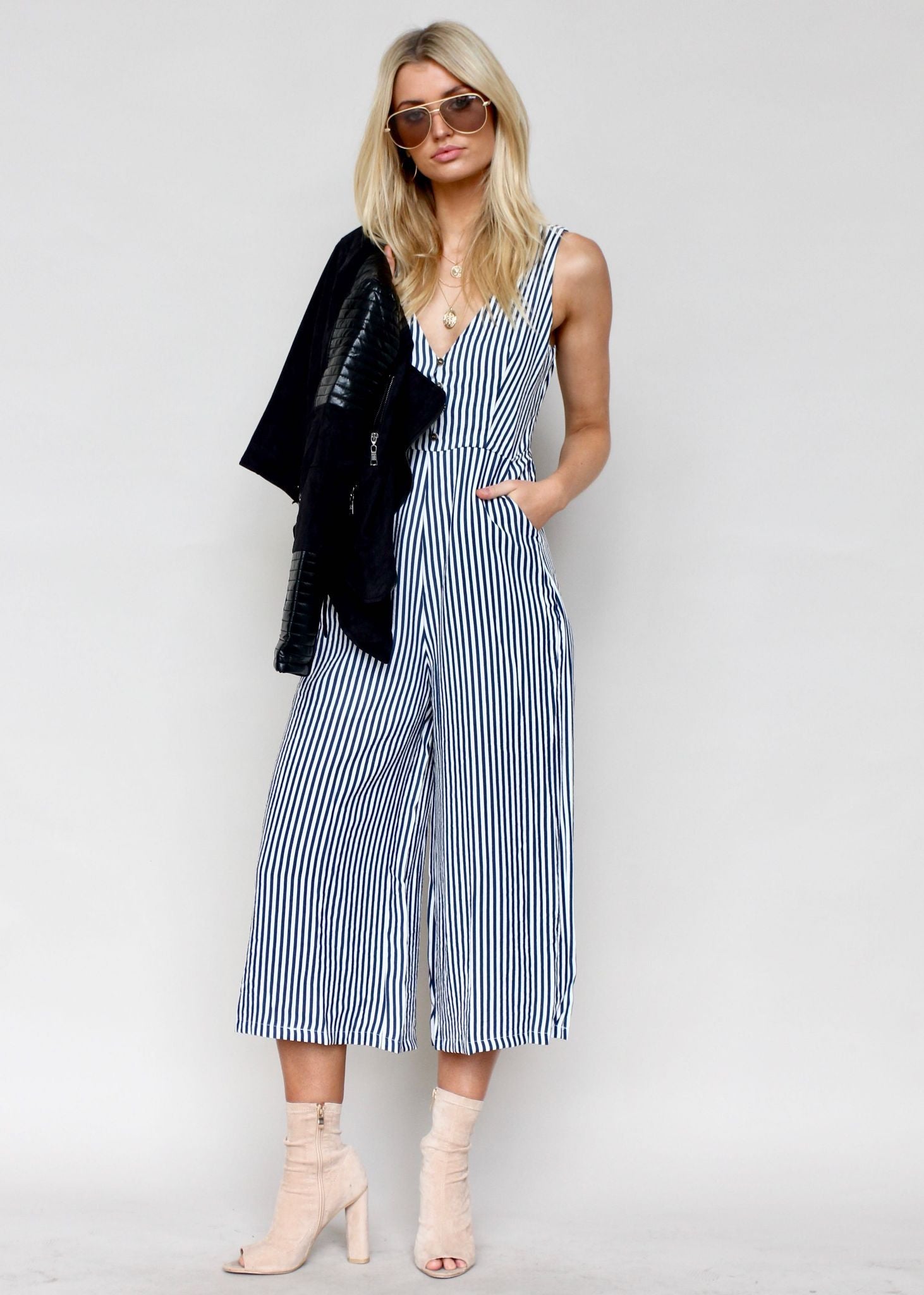 Boderie Pantsuit - Navy Stripe