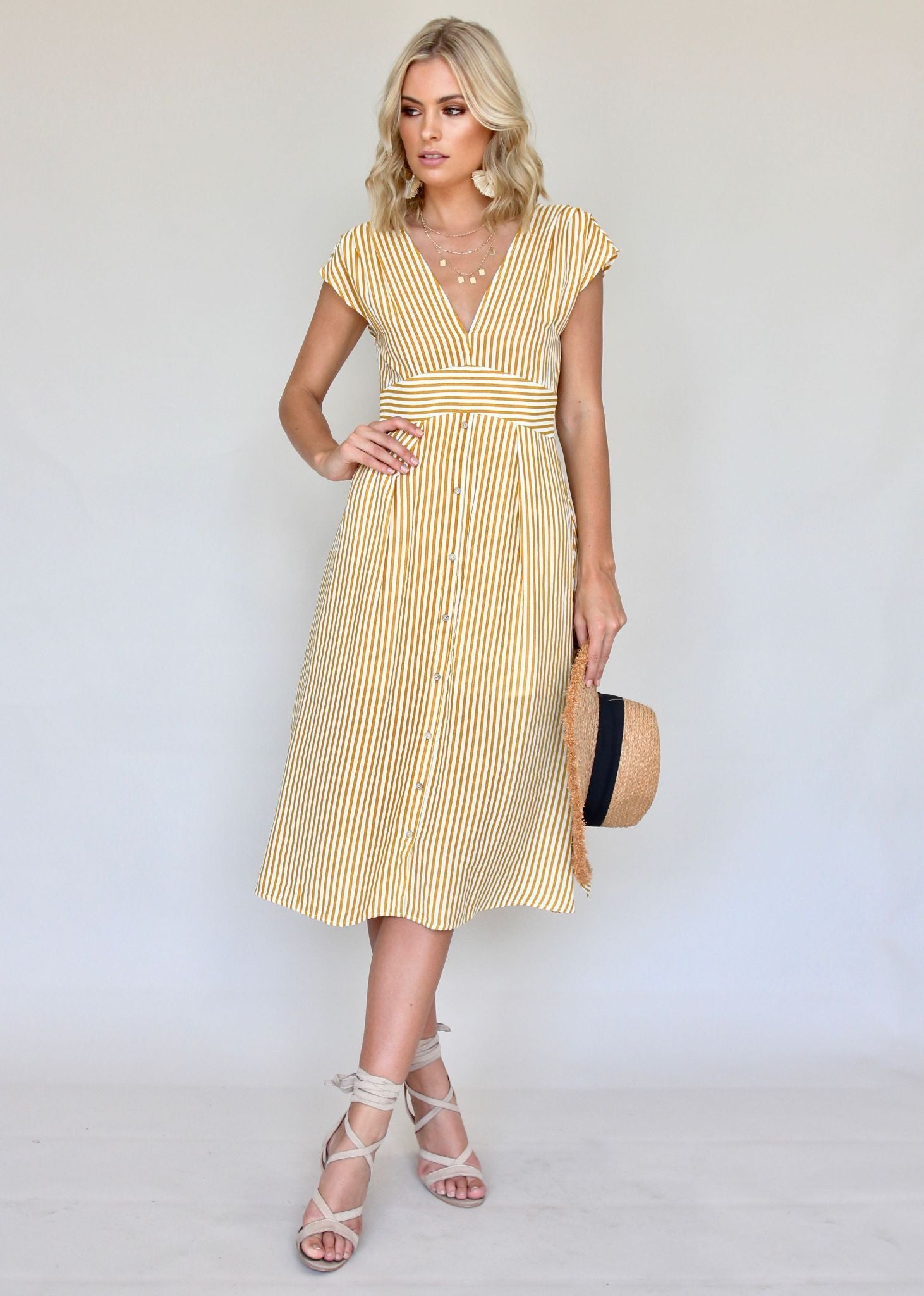 To Be Kind Midi Dress - Mustard Stripe