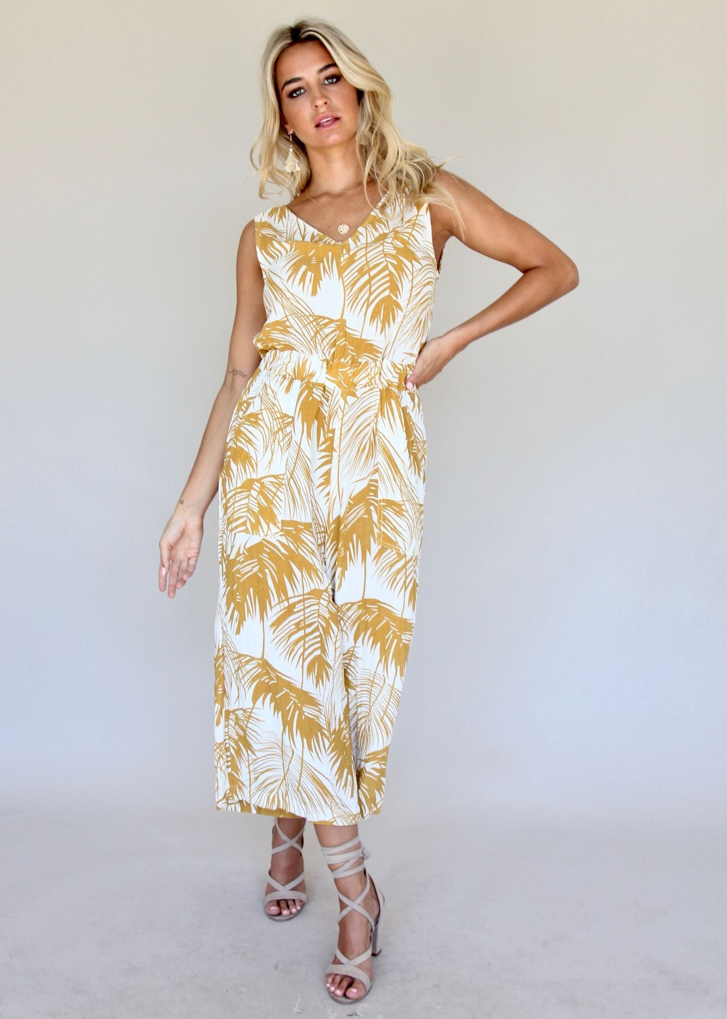 Cloud Break Pantsuit - Mustard Palms