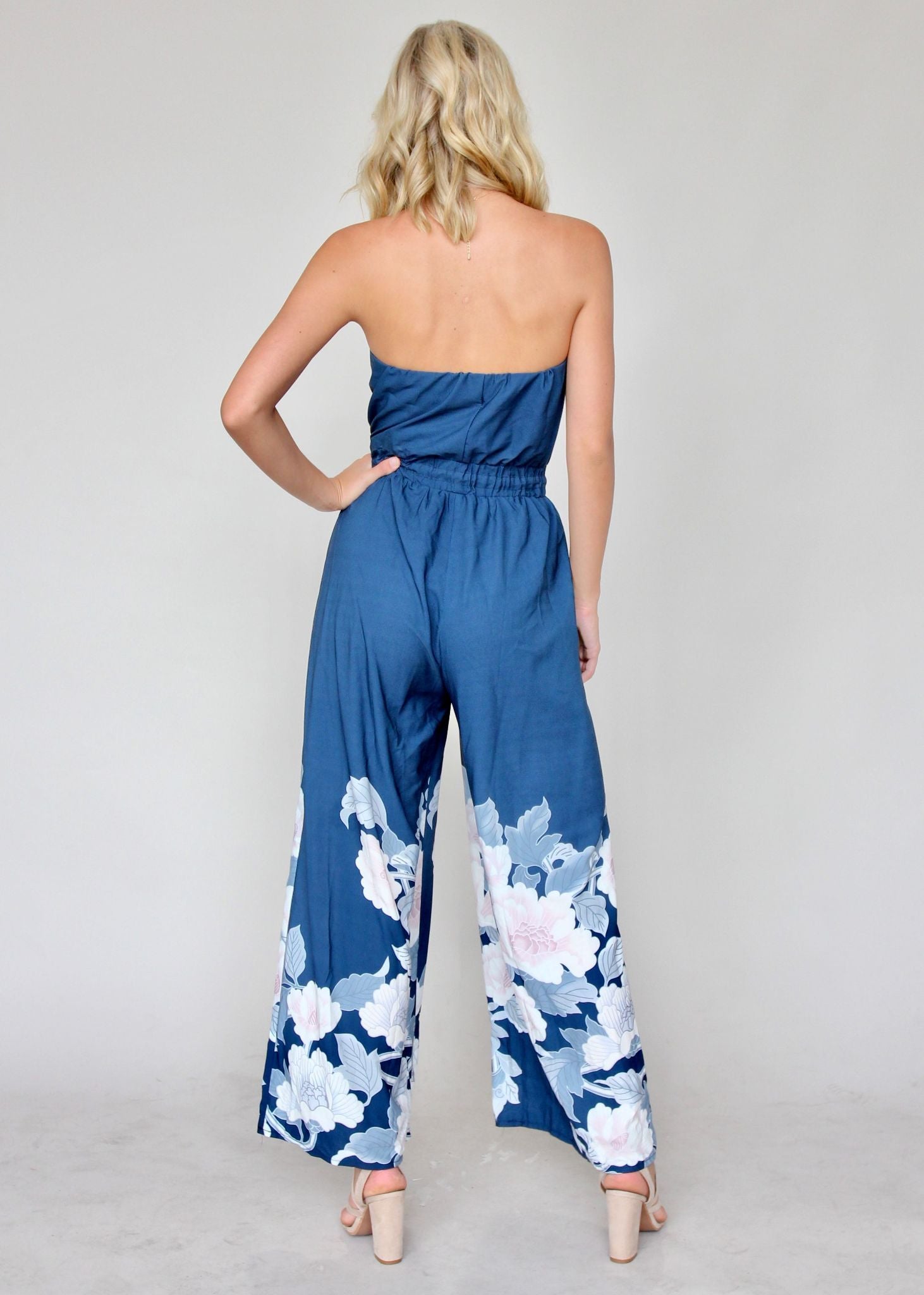 Luminous Love Strapless Pantsuit - Blue Floral