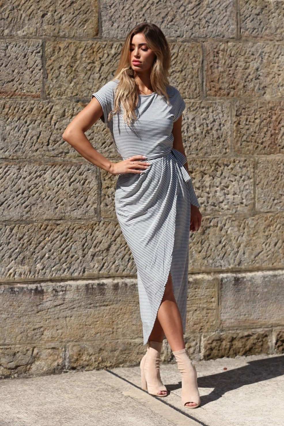 Walk This Way Jersey Dress - B&W Stripe