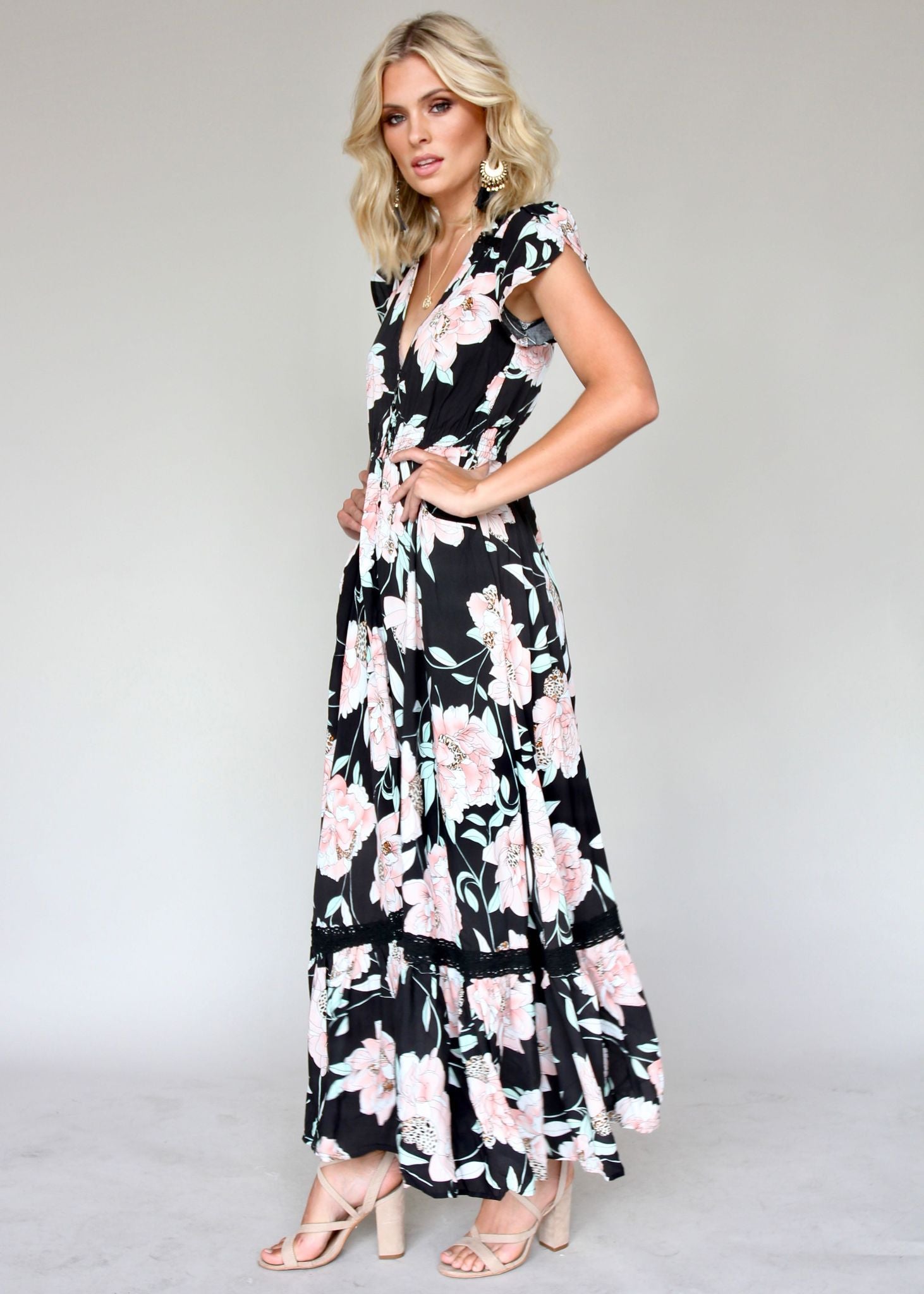Carmen Maxi Dress - Peach Wildflower