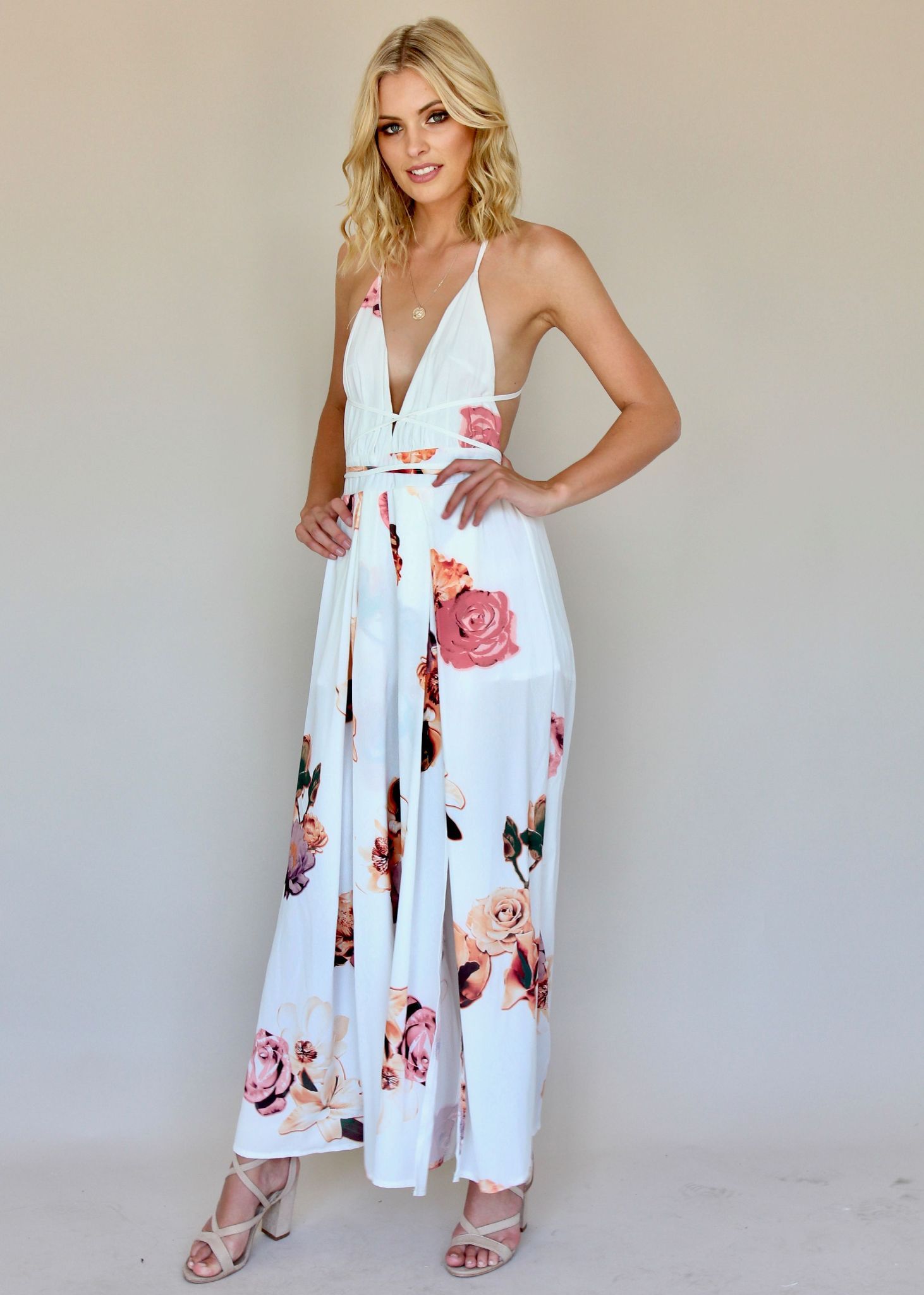 Karmen Halter Maxi Dress - Roses