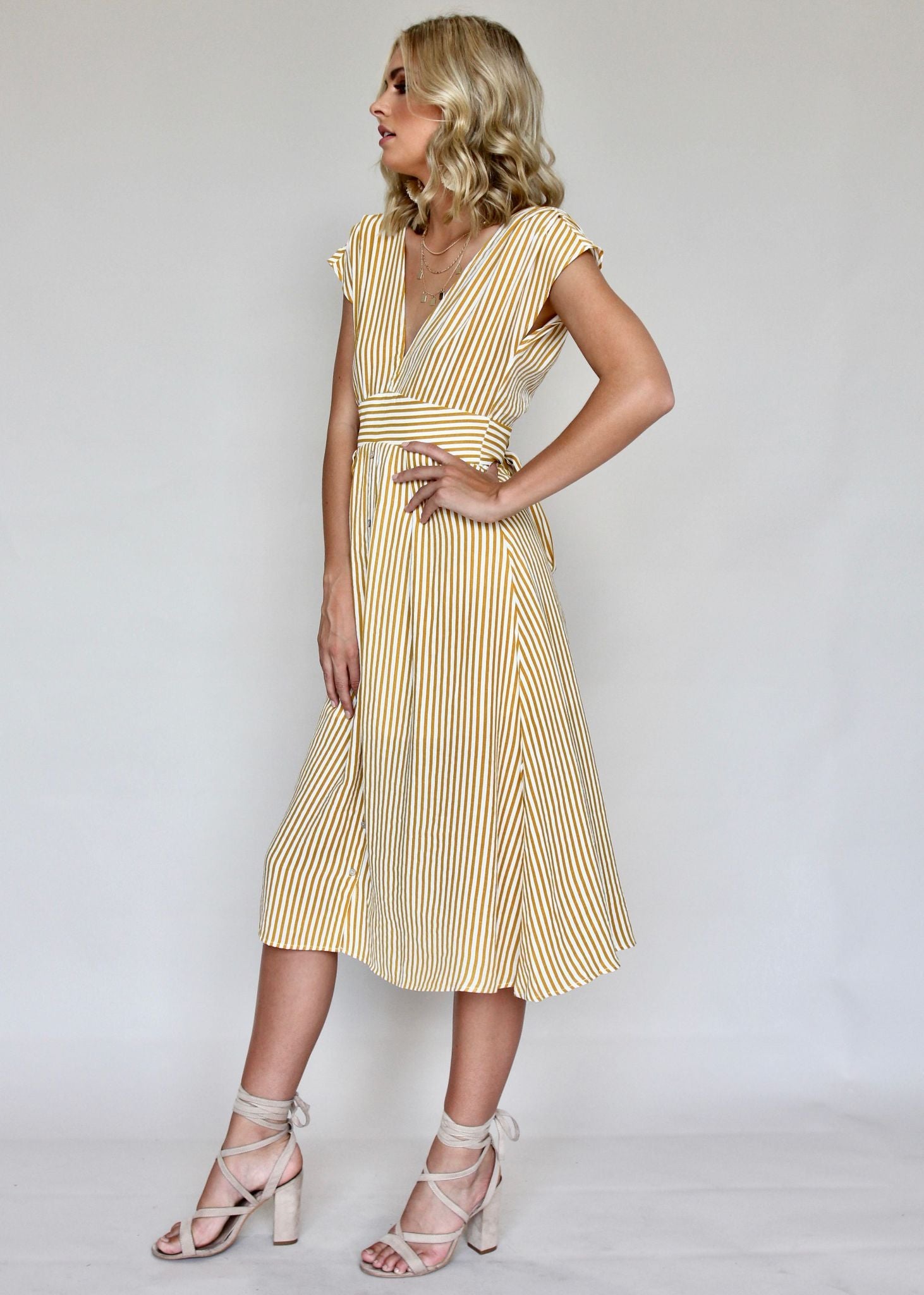 To Be Kind Midi Dress - Mustard Stripe