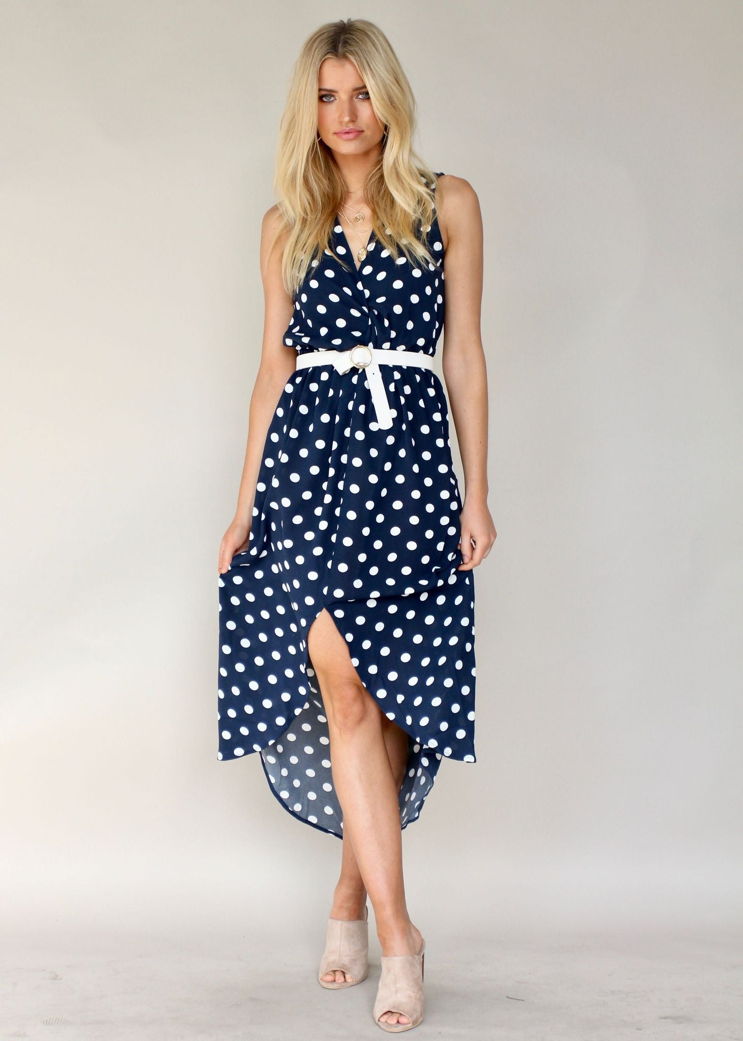 Toscana Midi Dress - Navy Polka