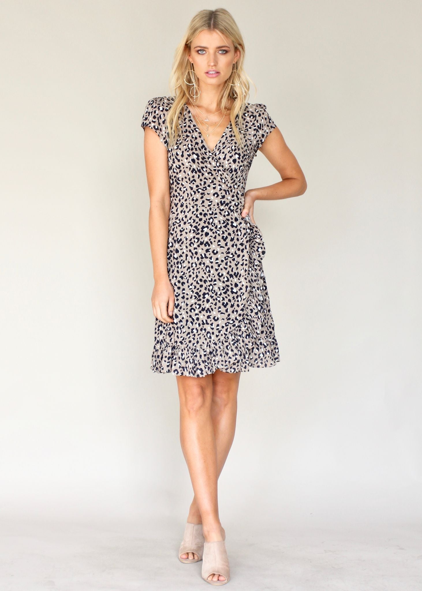 Total Eclipse Wrap Dress - Latte Leopard
