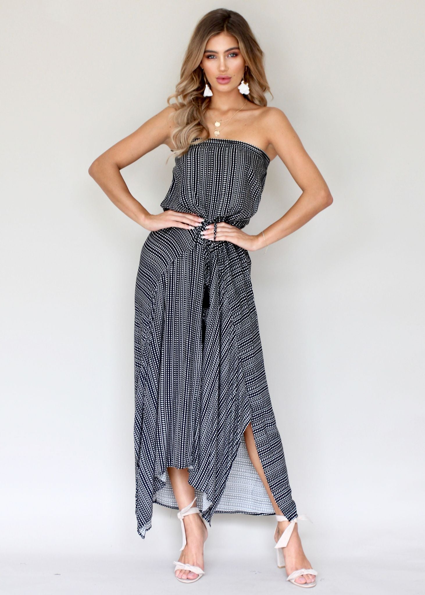 New Freedom Strapless Dress - Black Print