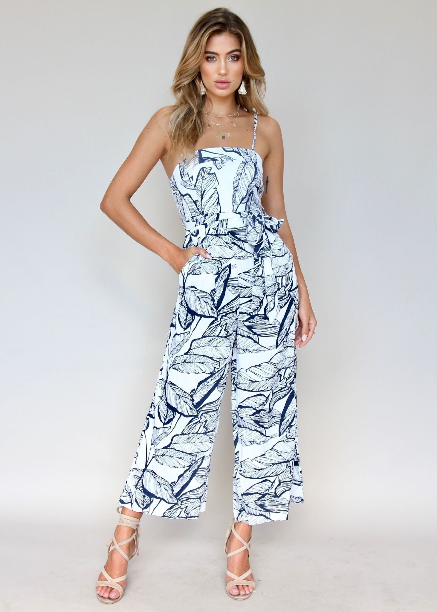 Miles to Sunshine Pantsuit - White/Navy